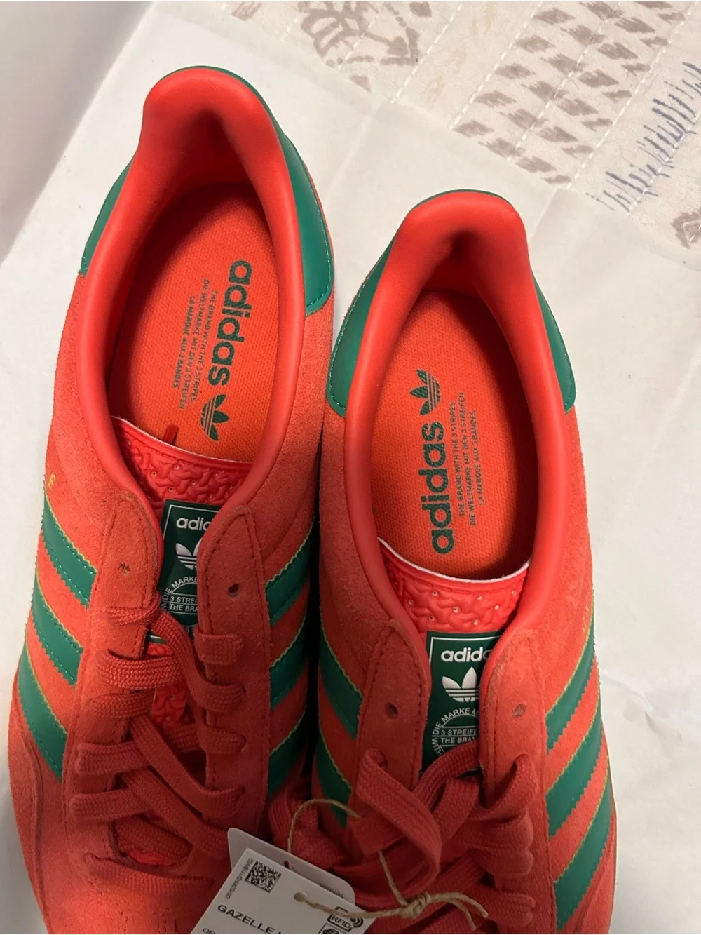 adidas Red Suede Gazelle Indoor Sneakers with Green Stripes